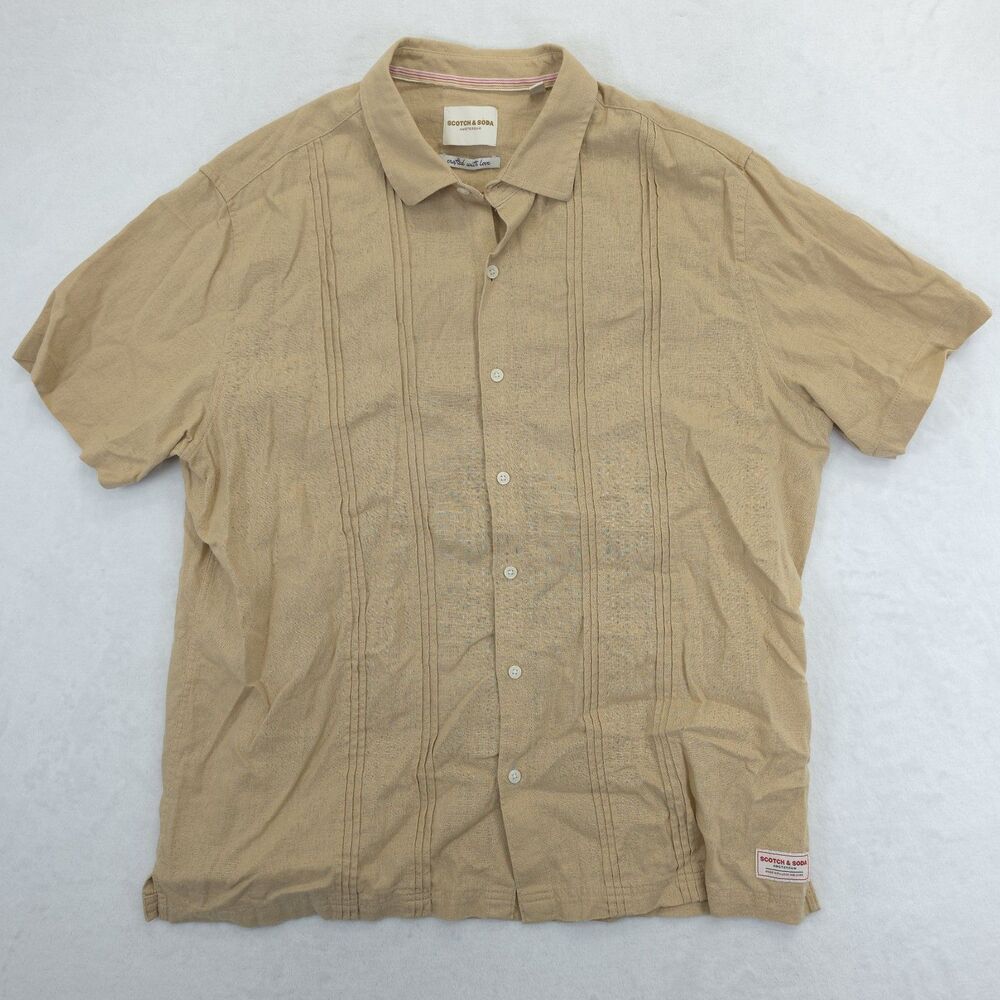 Scotch & Soda Amsterdam Button Up Shirt Mens XL Tan Classic Linen Blend